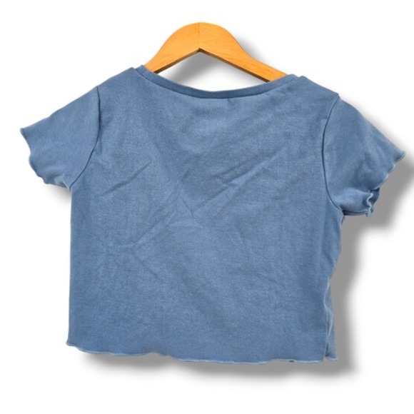 Alya Women's Cropped Lettuce Hem Greetings From Home T-Shirt Blue‎ Size Small - Picture 5 of 12